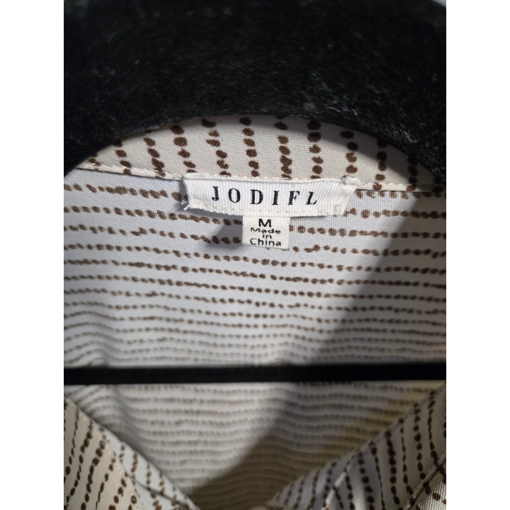 Jodifl Striped Tiered Shirt Dress Beige Brown Cottagecore Boho Midi Medium - Picture 7 of 8